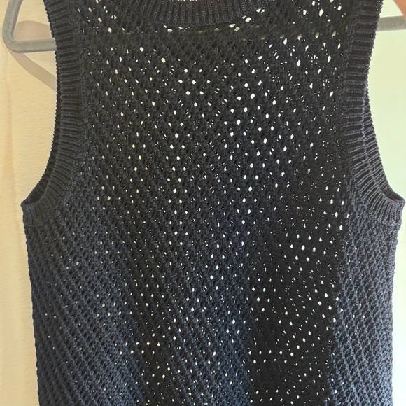 VINCE Sz M Open Knit Vest Tunic Hem Slit Scoop Neck Long Line No Fabricc Tag - Picture 7 of 8